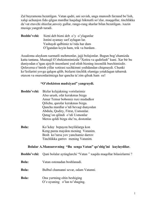 Xotira va Qadirlash Bayrami Haqida Maqollar