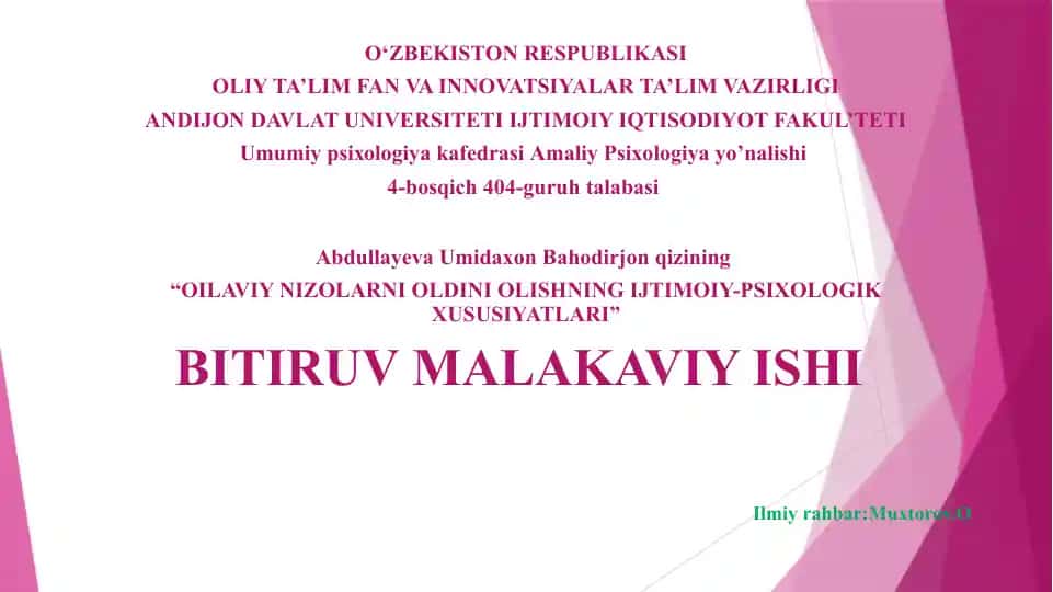 OILAVIY NIZOLARNI OLDINI OLISHNING IJTIMOIY-PSIXOLOGIK XUSUSIYATLARI