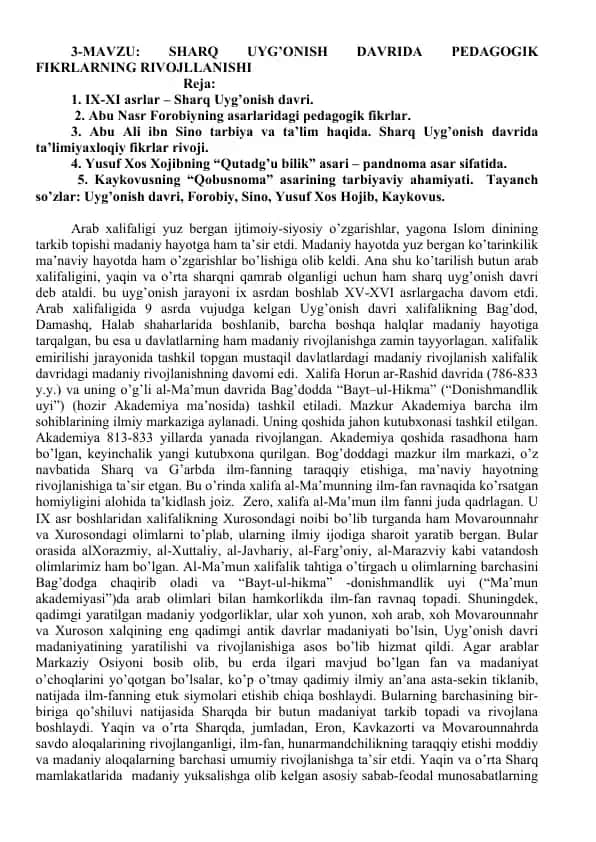 Sharq uyg’onish davrida pedagogik fikrlarning rivojlanishi
