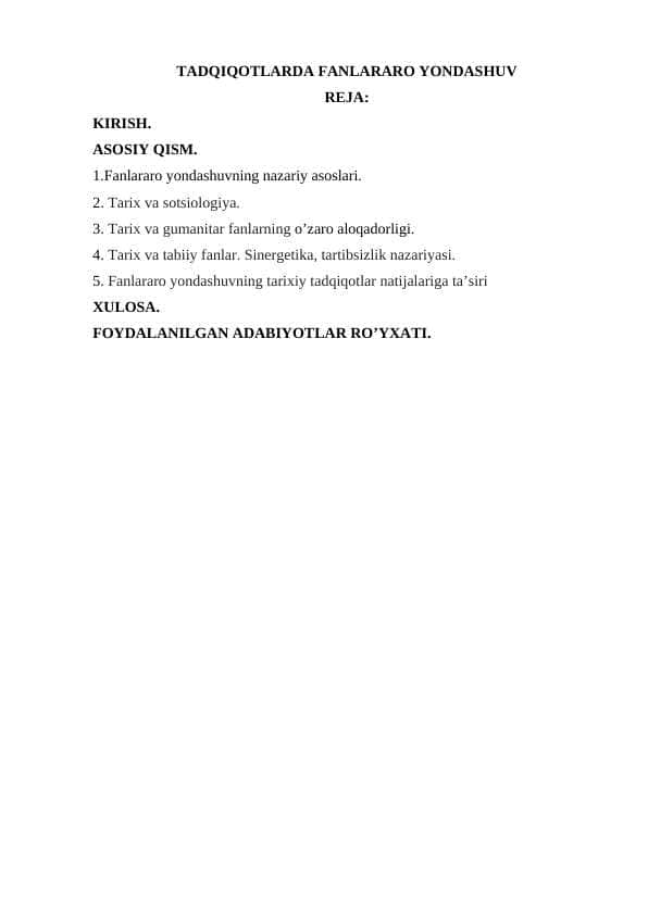 TADQIQOTLARDA FANLARARO YONDASHUV