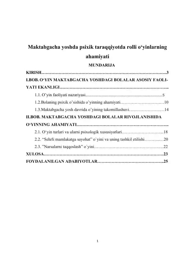Maktabgacha yoshda psixik taraqqiyotda rolli o‘yinlarning ahamiyati