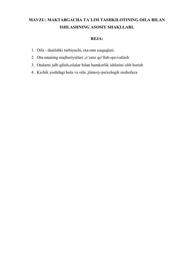 Oila bilan ishlashning asosiy shakllari