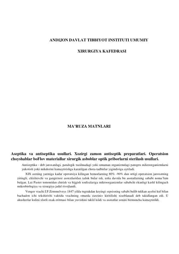 Aseptika va antiseptika usullari
