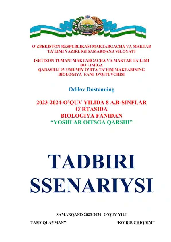 "Yoshlar Oitlarga Qarshi" fanidan tadbir senariysi