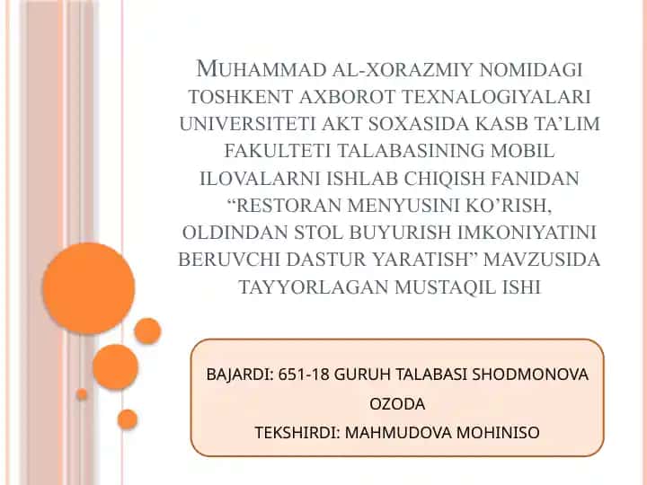 Mobililovalarni ishlab chiqish bo'yicha kurs ishi