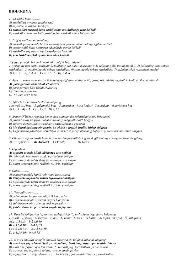 Biologiya DTM 1000 talik javobi