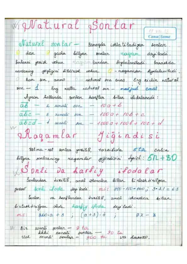 Matematikadan konspekt abiturientlar uchun