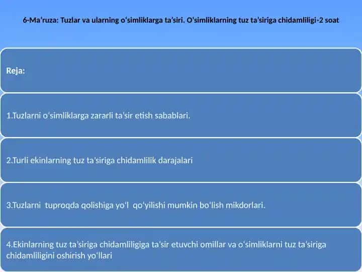 Tuzlar va ularning o‘simliklarga ta’siri