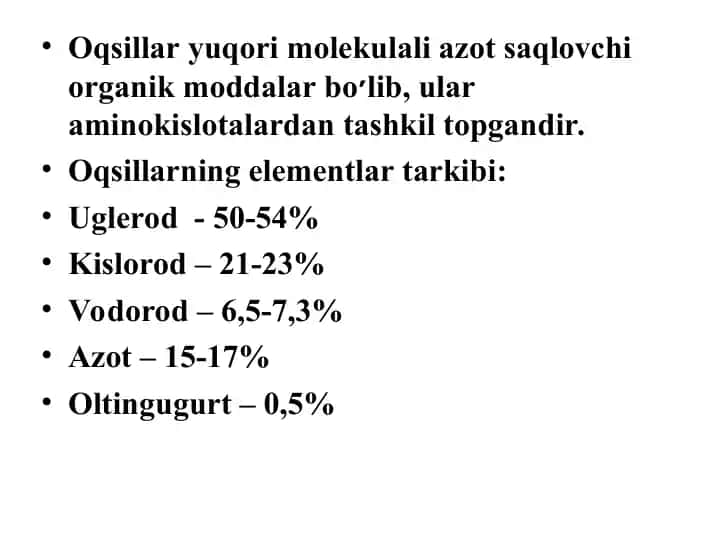 Oqsillar va Aminokislotlar