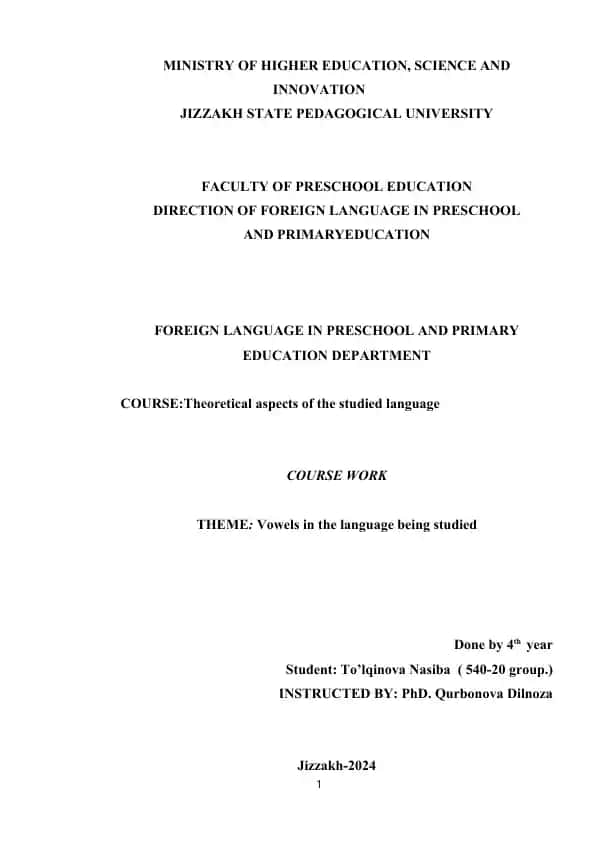 Course Work on Vowels in the Language Being Studied