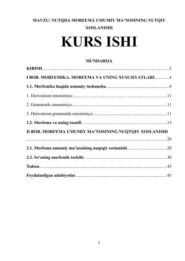 MORFEMA UMUMIY MA’NOSINING NUQTQIY XOSLANISHI