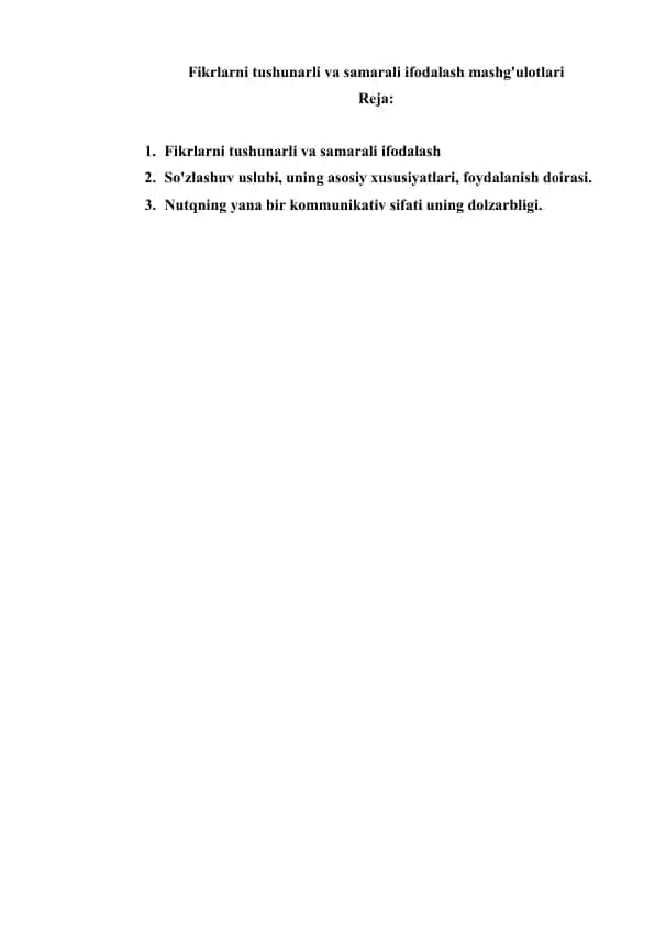 Fikrlarni tushunarli va samarali ifodalash mashg'ulotlari