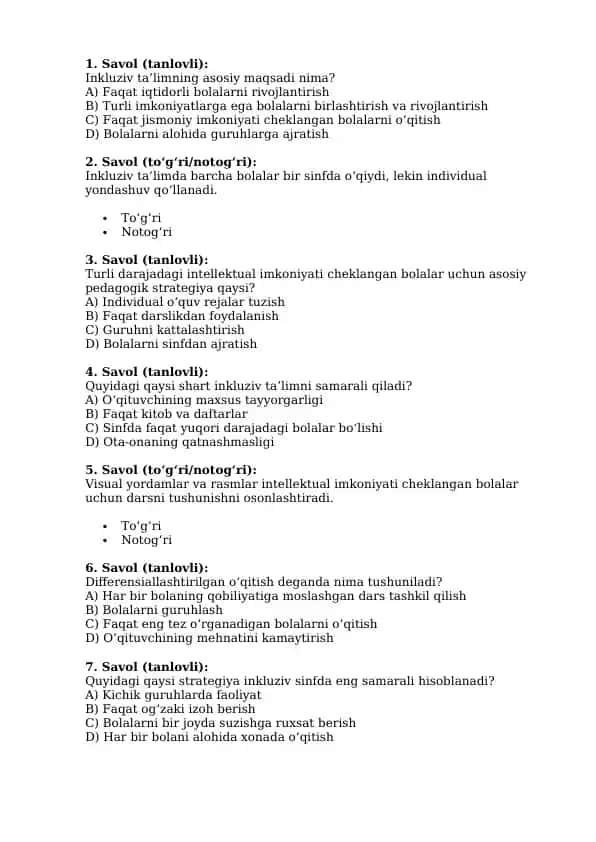 Inkluziv ta'limning asosiy maqsadi