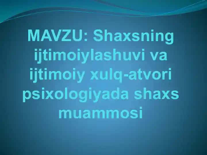 Psixologiyada Shaxsning Ijtimoiy Tarbiyasi