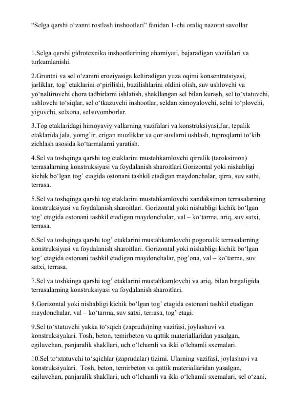 Selga qarshi o‘zanni rostlash inshootlari