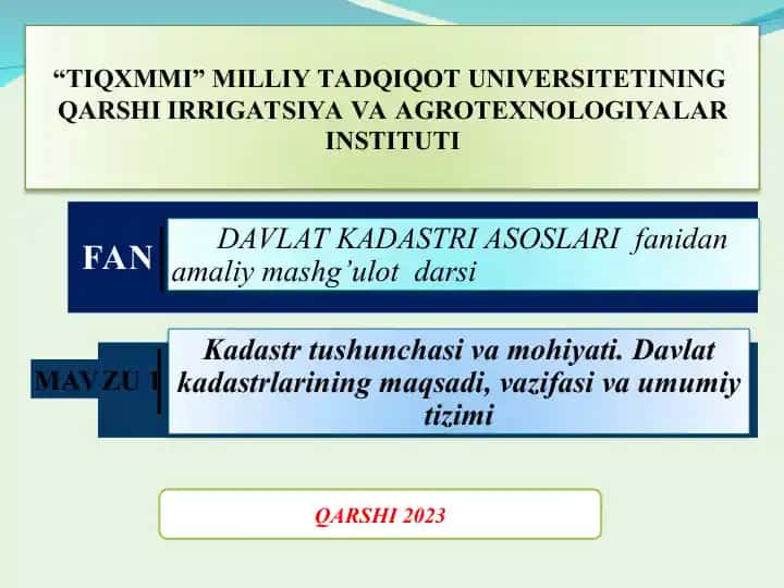 Davlat kadastrlari: tushunchasi, yagona tizimi va tarkibiy qismlari