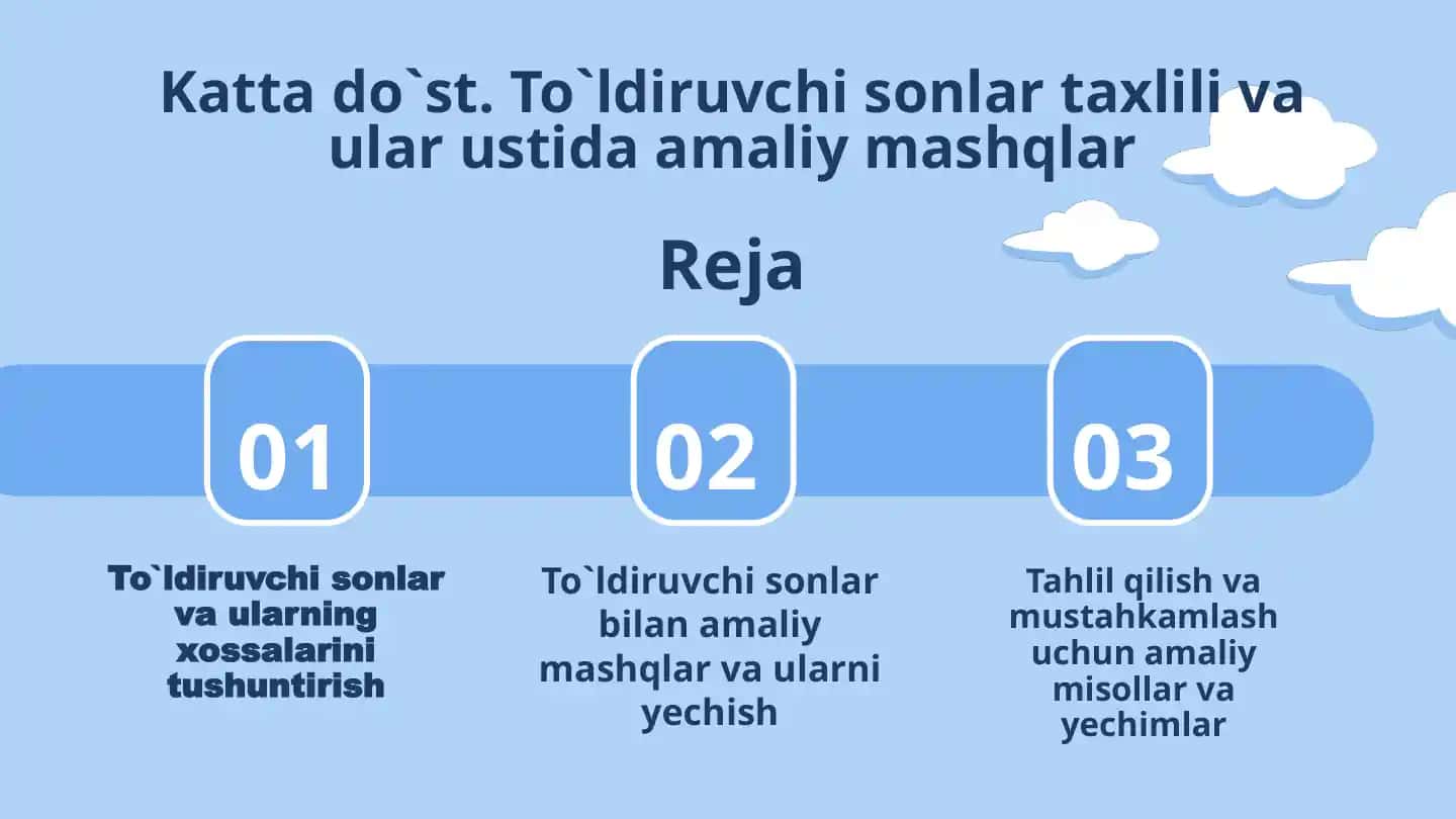 To`ldiruvchisonlar va ular to`rtida amaliy mashqlar