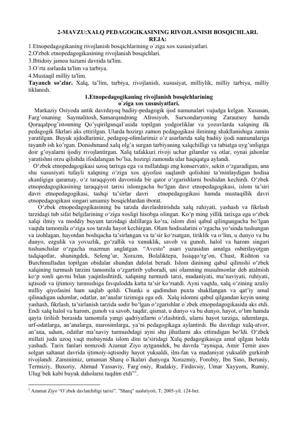 Xalq pedagogikasining rivojlanish bosqichlari