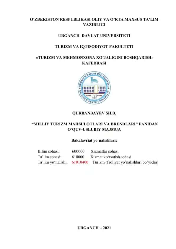 Turizm va Mehmonxona xo'jaligini boshqarish