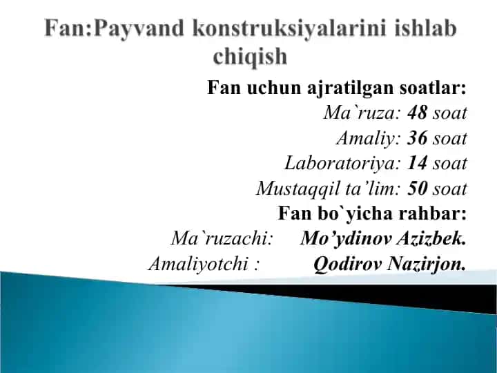 Payvand konstruksiyalarini ishlab chigqish