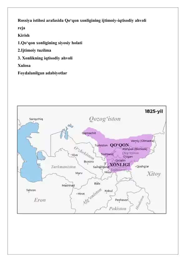 Rossiya istilosi arafasida Qo‘qon xonligining ijtimoiy-iqtisodiy ahvoli