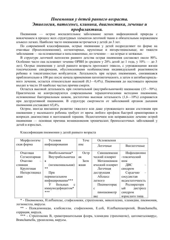 Пневмония у детей раннего возраста