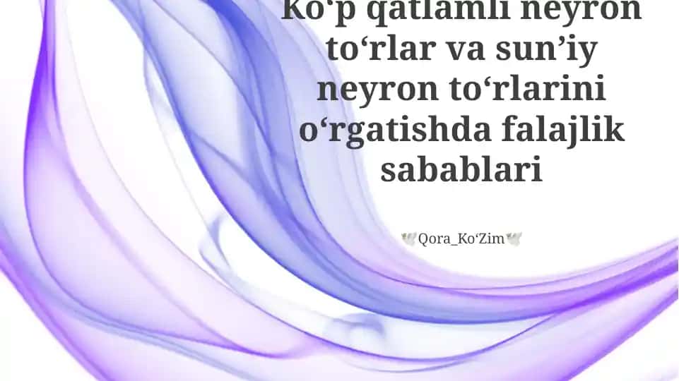 Koʻp qatlamli neyron toʻrlar va sunʼiy neyron toʻrlarini oʻrgatishda falajlik sabablari