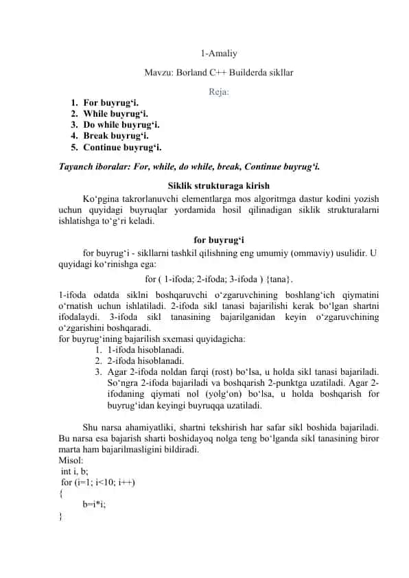 Borland C++ Builderda sikllar