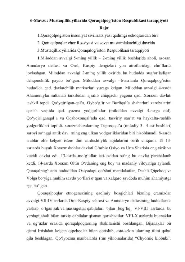 Qoraqalpog‘iston Respublikasi taraqqiyoti