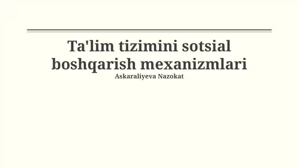 Ta'lim tizimini sotsial boshqarish mexanizmlari