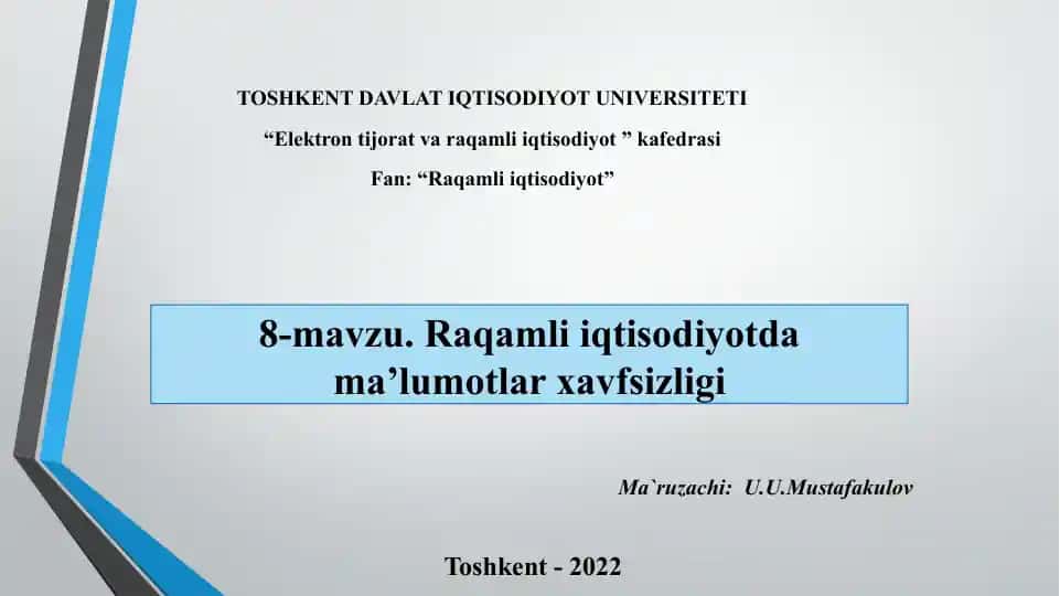 Raqamli iqtisodiyotda axborot xavfsizligi