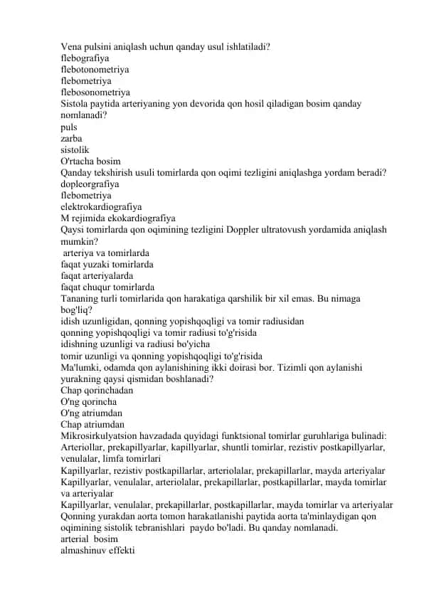 Vena pulsini aniqlash uchun qanday usul ishlatiladi?