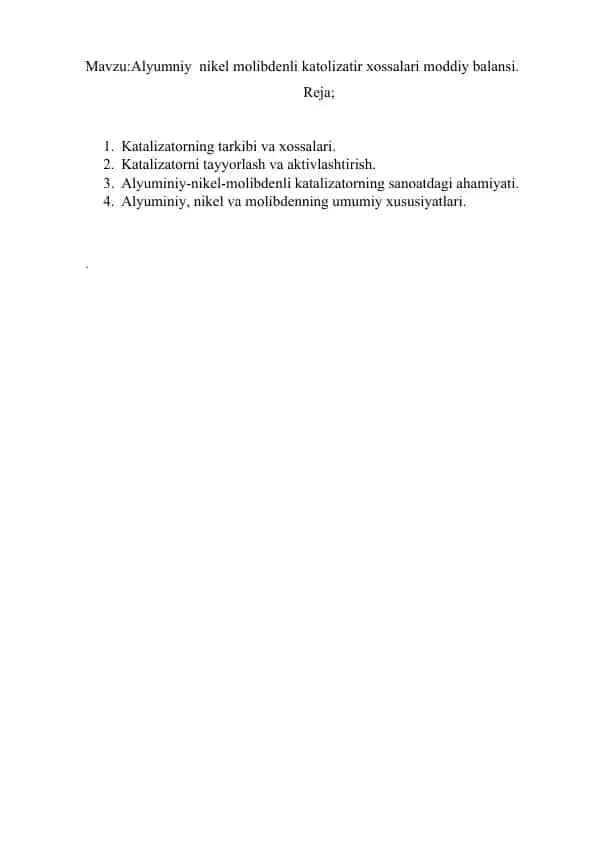 Alyuminiy-nikel-molibdenli katalizatorlar