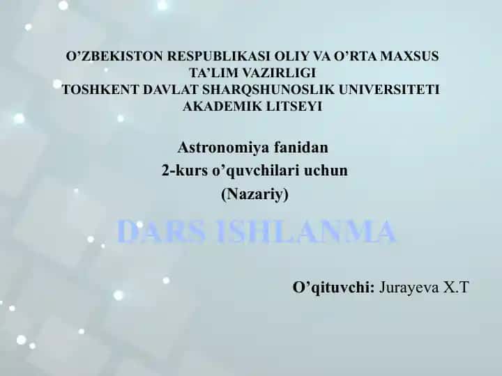 DARS ISHLANMA Astronomiyada uzunlik o'lchov birliklari