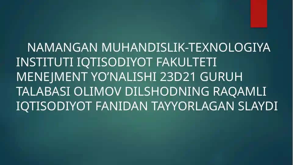 Raqamli iqtisodiyotning rivojlantirishning zamonaviy konsepsiyalari