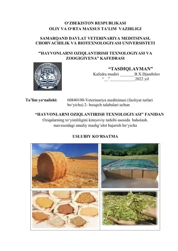 Oziqalarning to‘yimliligini kimyoviy tarkibi asosida baholash