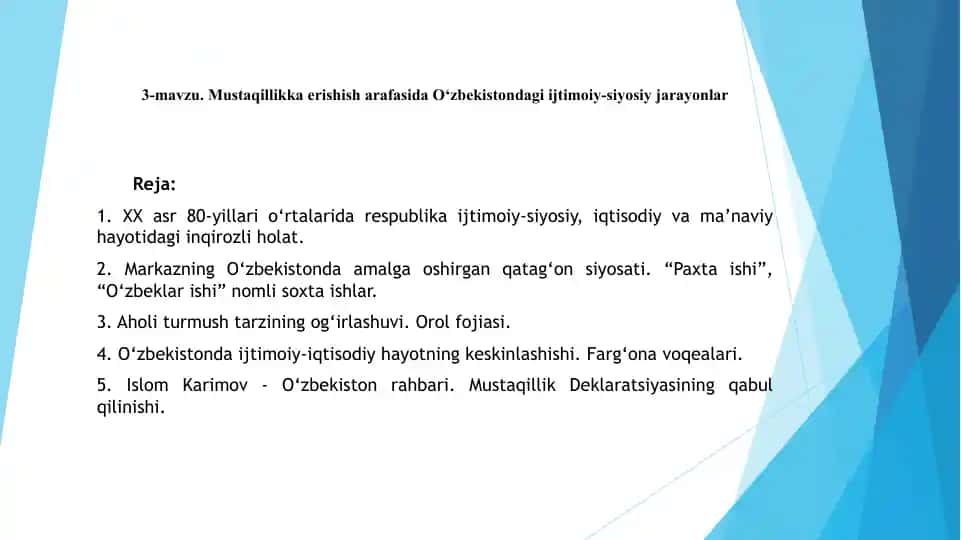 Mustaqillikka erishish arafasida O‘zbekistondagi ijtimoiy-siyosiy jarayonlar