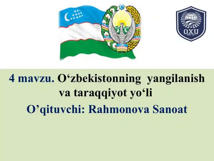 O‘zbekistonning yangilanish va taraqqiyot yo‘li