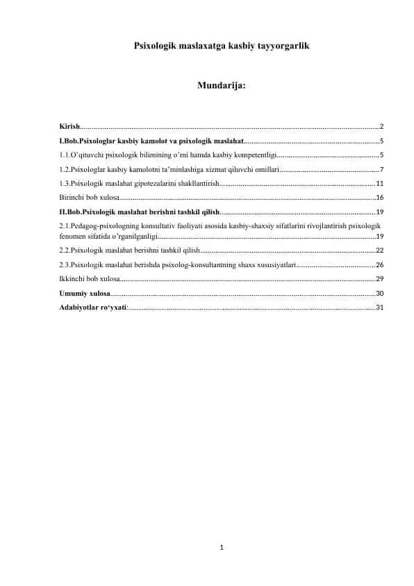 Psixologik Maslaxatga Kasbiy Tayyorgarlik