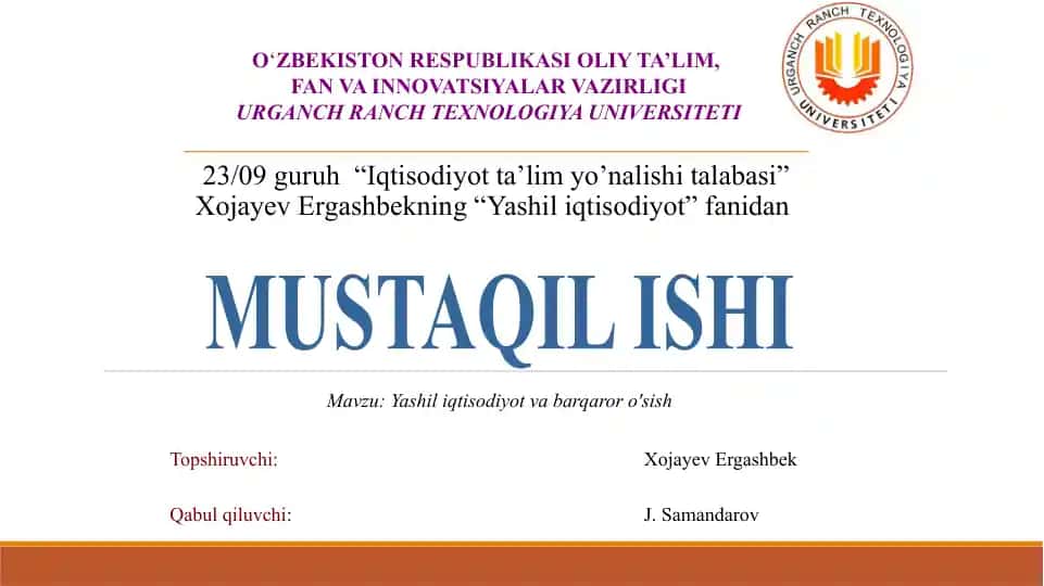 Yashil iqtisodiyot va barqaror o'sish