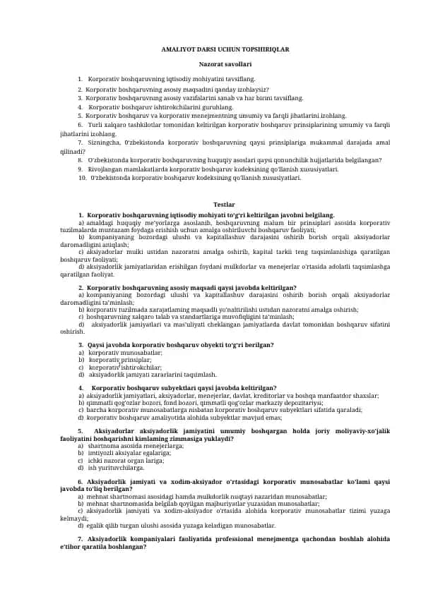 Korporativ boshqaruvning iqtisodiy mohiyati