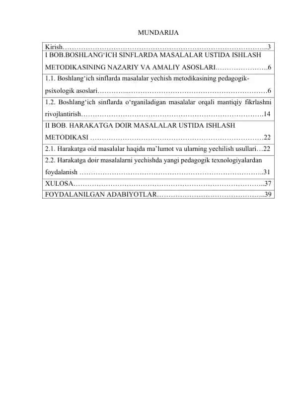 HARAKATGA DOIR MASALALARNI YECHISHGA O’RGATISH METODIKASI
