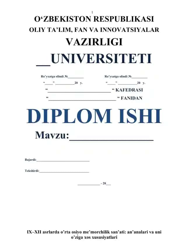 IX–XII asrlarda o’rta osiyo me’morchilik san’ati: an’analari va uni o’ziga xos xususiyatlari