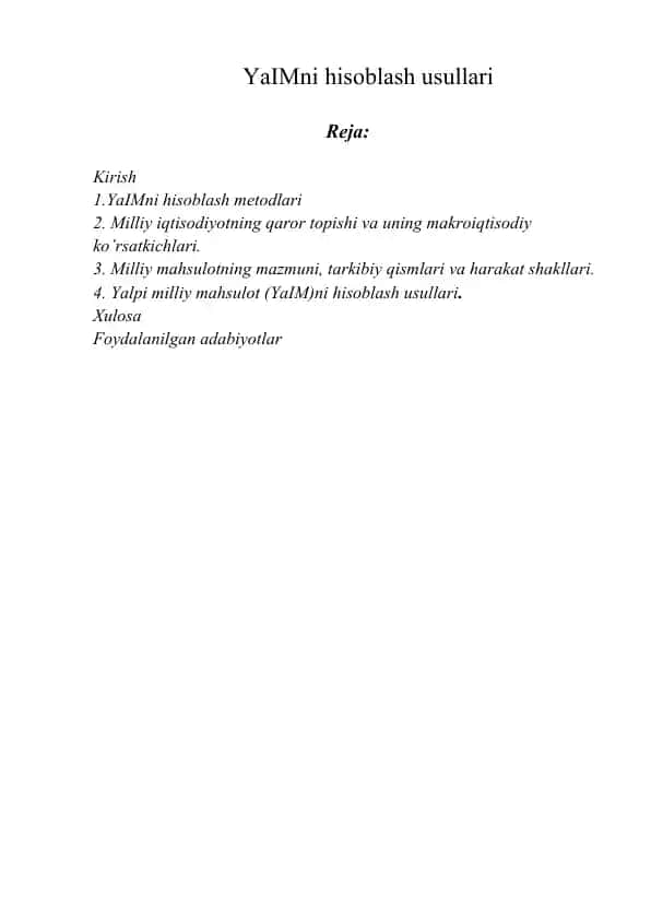 YaIMni hisoblash usullari