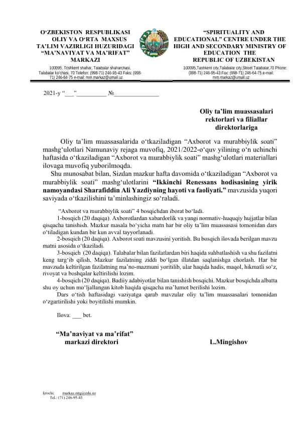 "Axborot va Murabbiylik Soati"