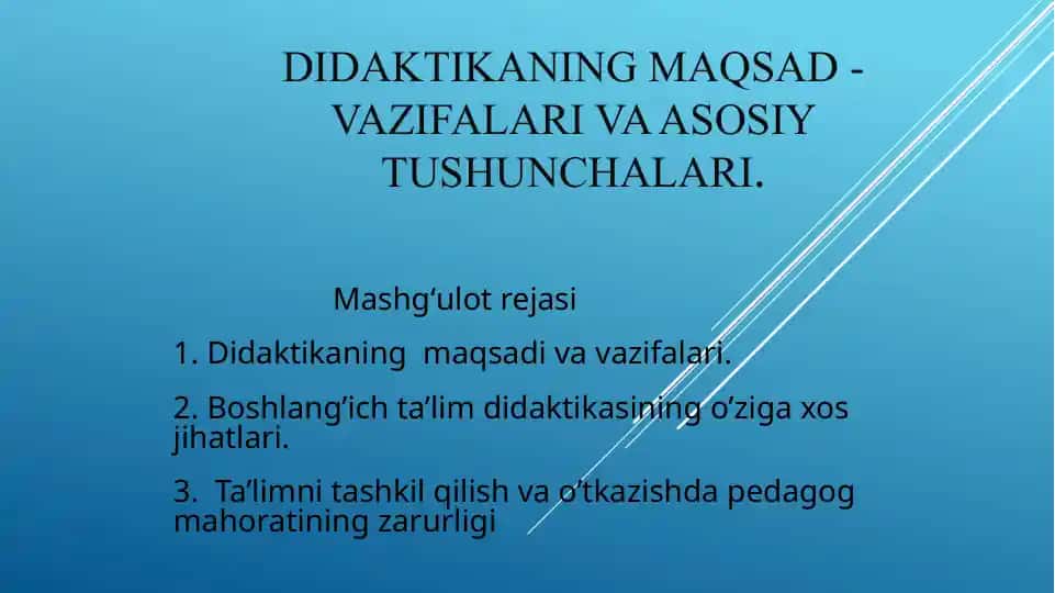 Didaktika: Maqsadlar, vazifalar va tushunchalar