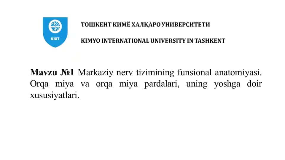 Nerv Tizimi Funksional Anatomiyasi