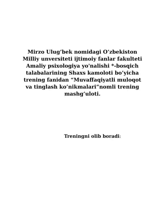 Muvaffaqiyatli muloqot va tinglash ko’nikmalari