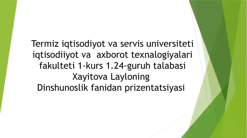 Dinshunoslik fanidan prizentatsiya