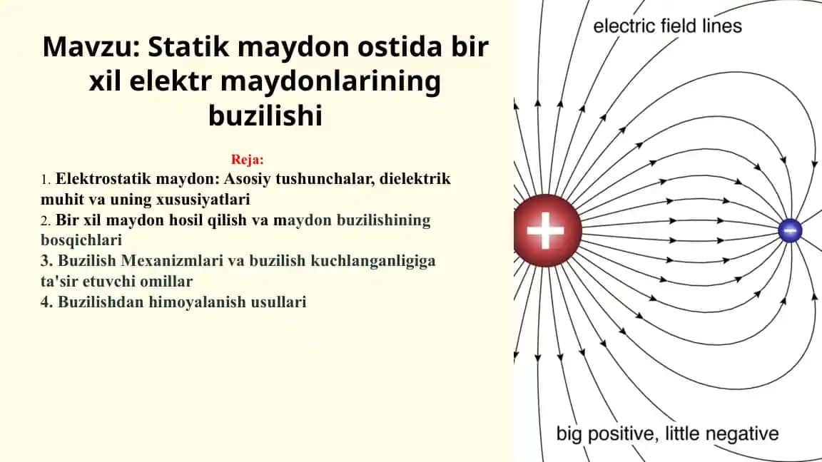 Statik maydonlarda bir xil elektr maydonlarining buzilishi